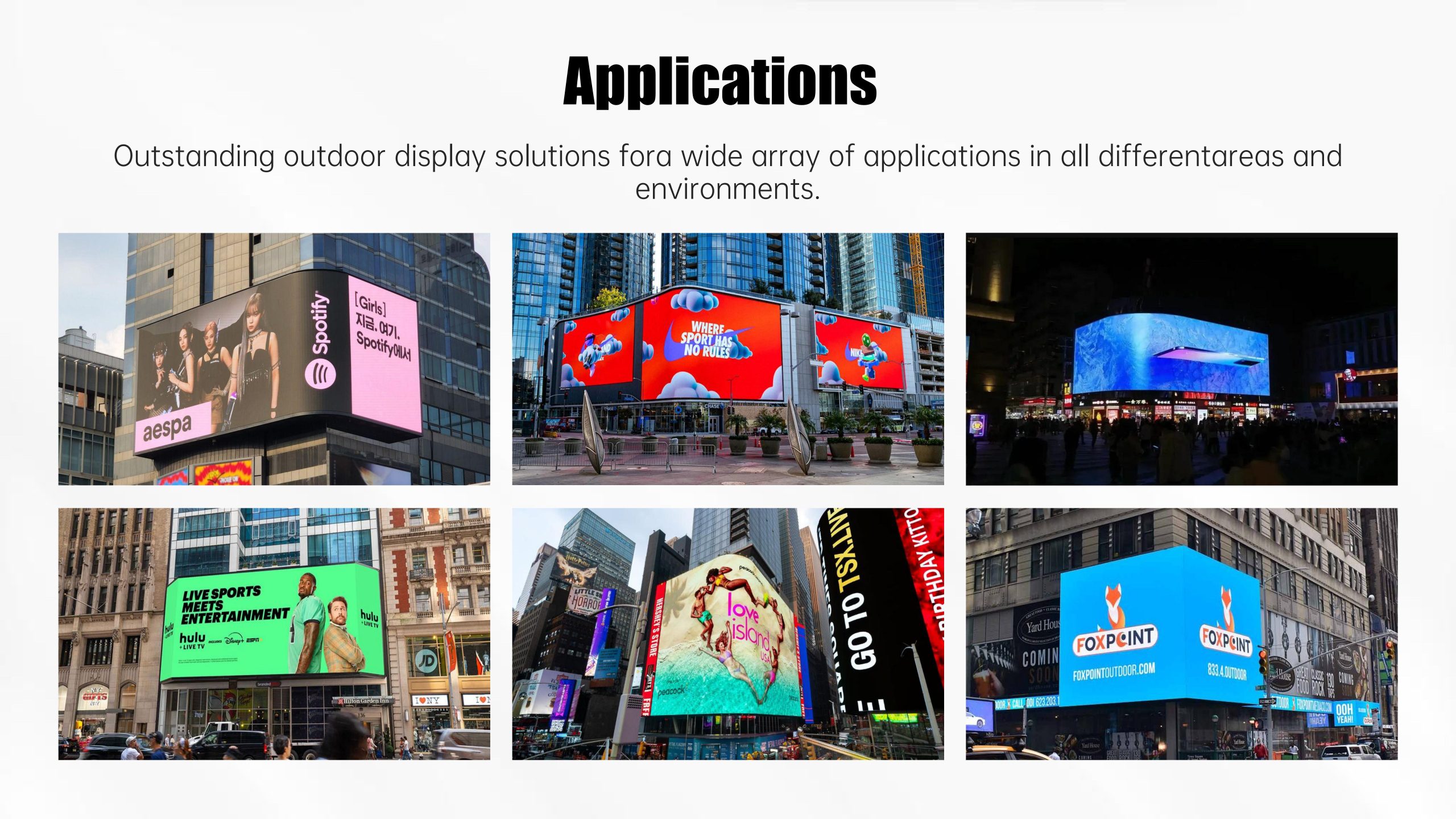 HTT LED 960*960mm Outdoor LED Display Screen Manufacturer Factory Waterproof Die-cast Aluminum Energy-saving 7000CD -40℃ to 80℃